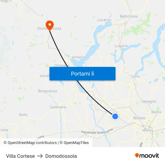 Villa Cortese to Domodossola map