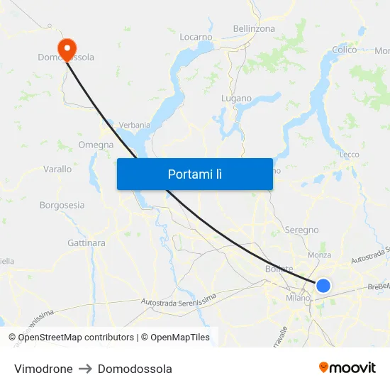 Vimodrone to Domodossola map