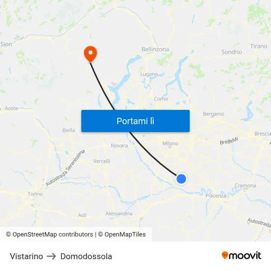 Vistarino to Domodossola map