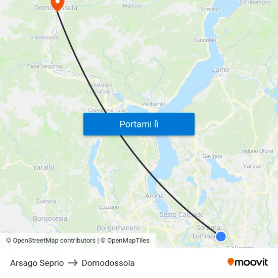 Arsago Seprio to Domodossola map