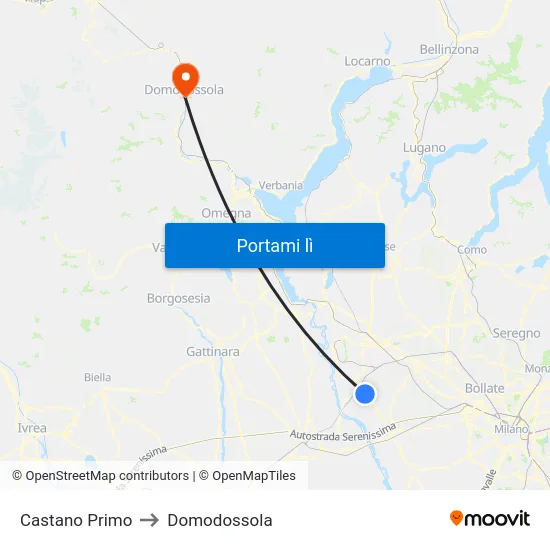 Castano Primo to Domodossola map