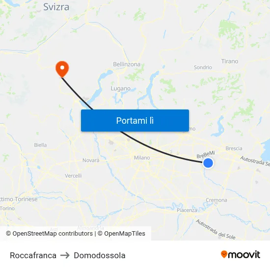 Roccafranca to Domodossola map