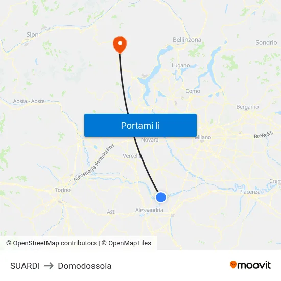SUARDI to Domodossola map
