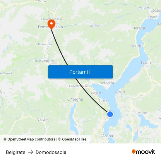 Belgirate to Domodossola map