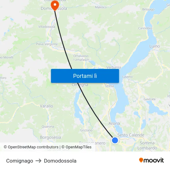 Comignago to Domodossola map