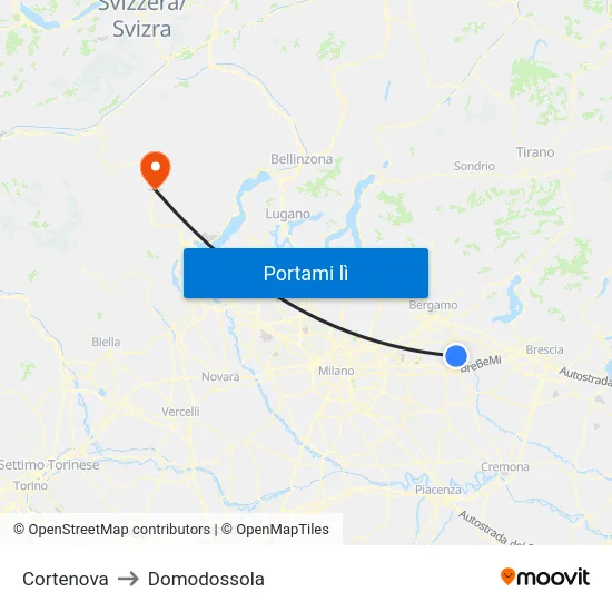 Cortenova to Domodossola map