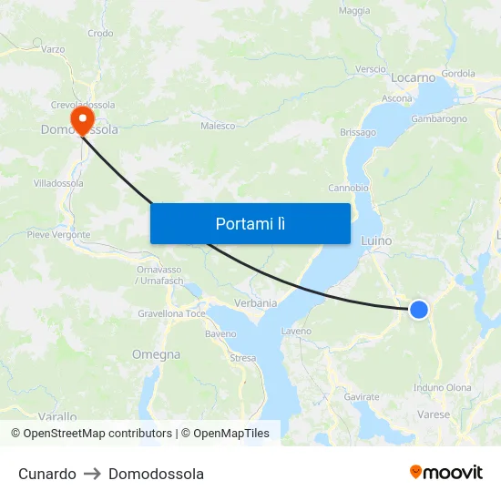 Cunardo to Domodossola map
