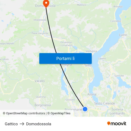 Gattico to Domodossola map