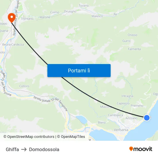 Ghiffa to Domodossola map