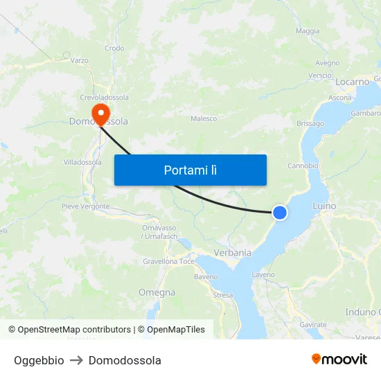 Oggebbio to Domodossola map