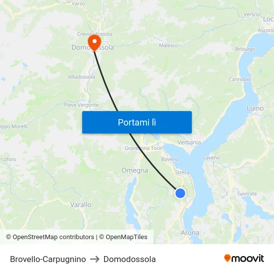 Brovello-Carpugnino to Domodossola map