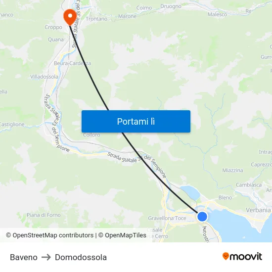 Baveno to Domodossola map