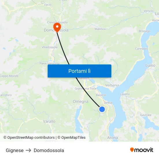 Gignese to Domodossola map