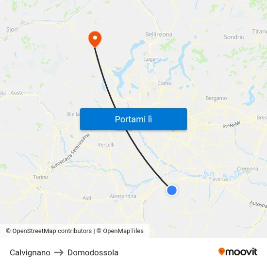 Calvignano to Domodossola map