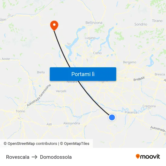 Rovescala to Domodossola map