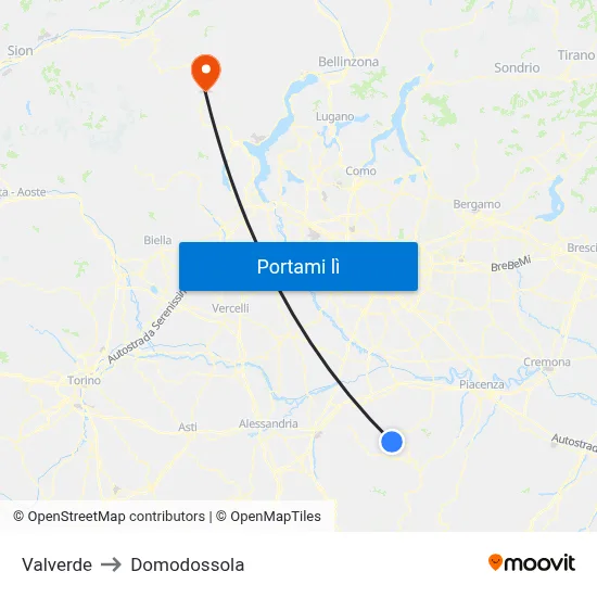 Valverde to Domodossola map