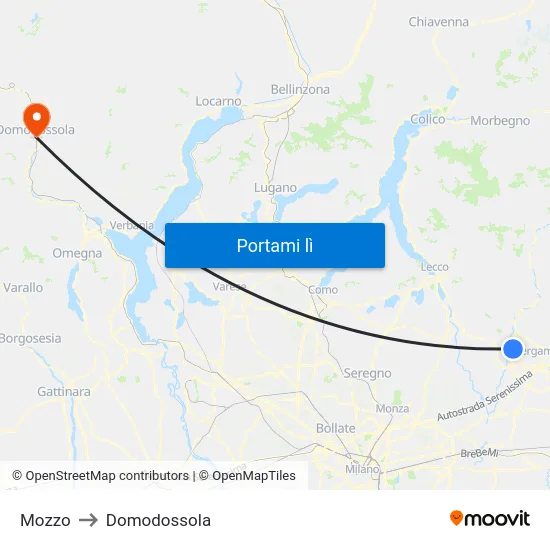 Mozzo to Domodossola map