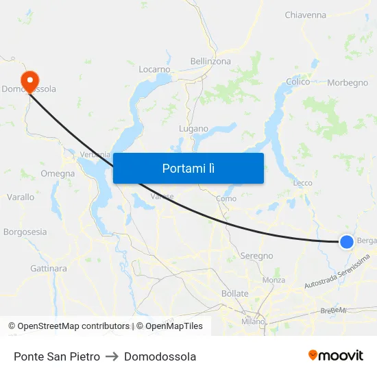 Ponte San Pietro to Domodossola map