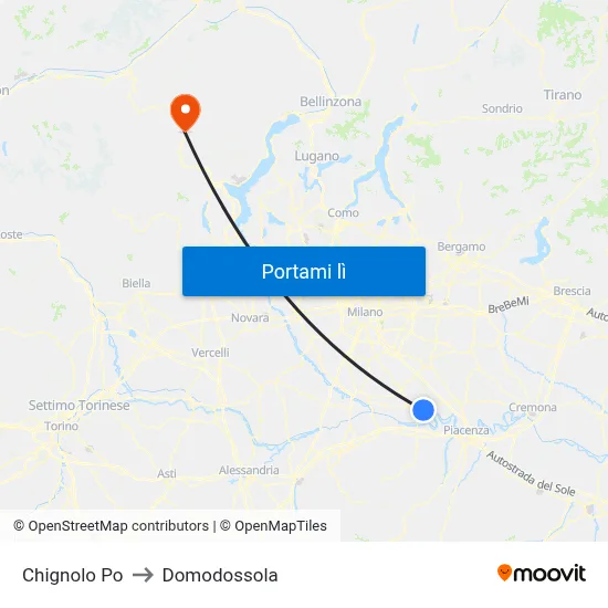 Chignolo Po to Domodossola map