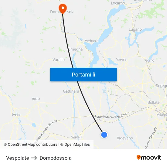 Vespolate to Domodossola map
