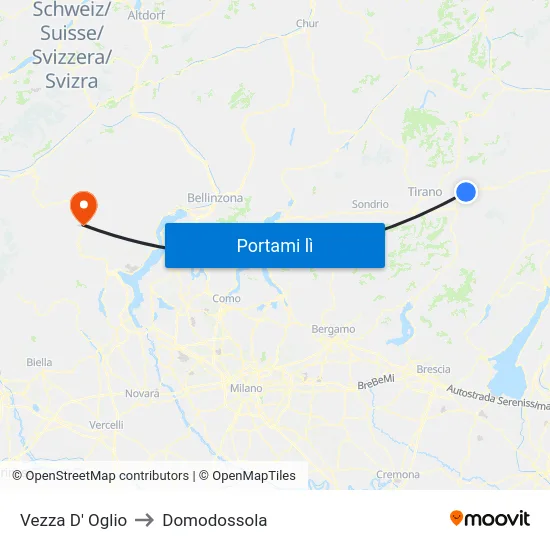 Vezza D' Oglio to Domodossola map