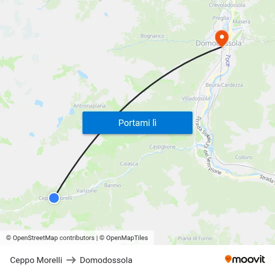 Ceppo Morelli to Domodossola map
