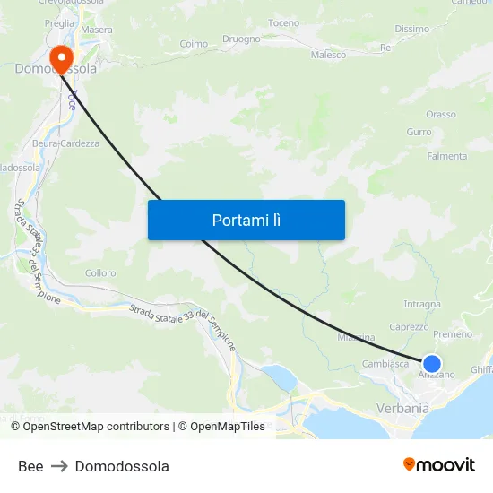 Bee to Domodossola map
