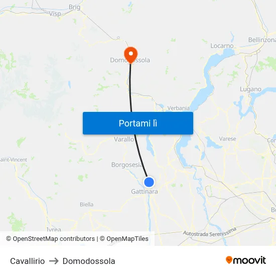 Cavallirio to Domodossola map