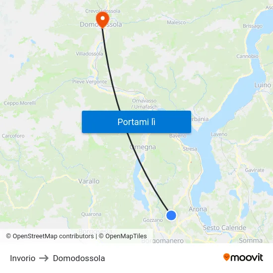 Invorio to Domodossola map