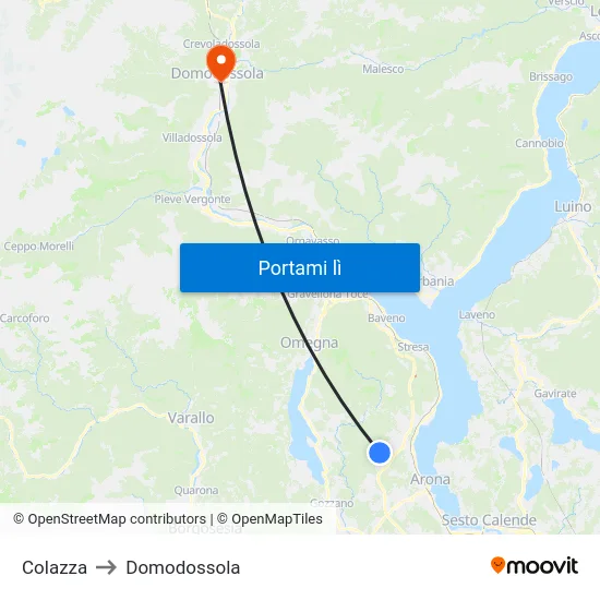 Colazza to Domodossola map
