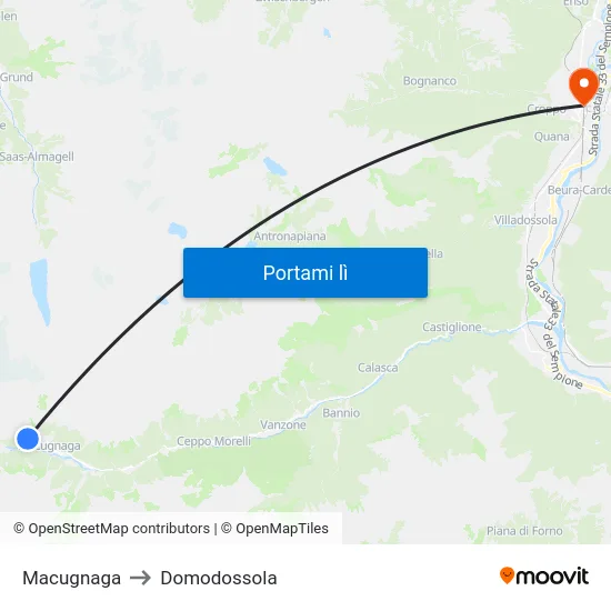 Macugnaga to Domodossola map