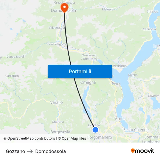 Gozzano to Domodossola map