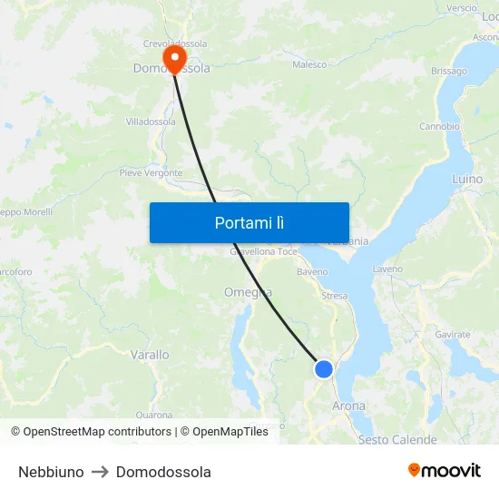 Nebbiuno to Domodossola map