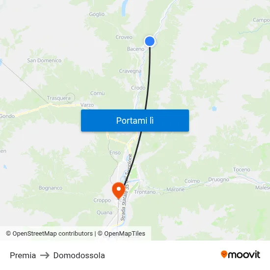 Premia to Domodossola map