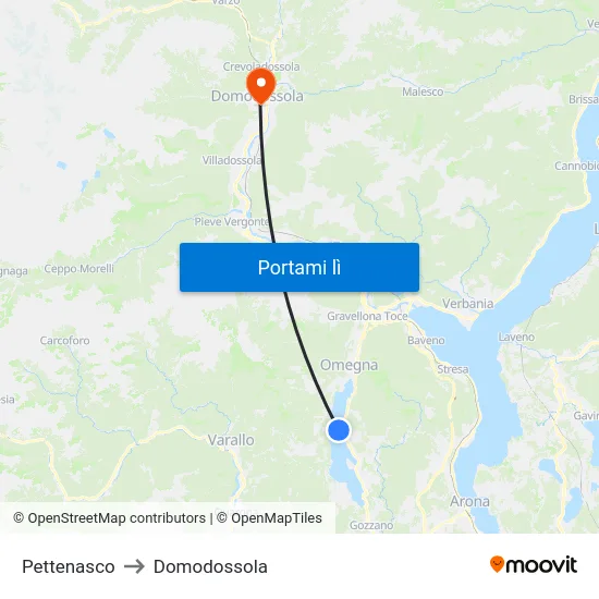 Pettenasco to Domodossola map