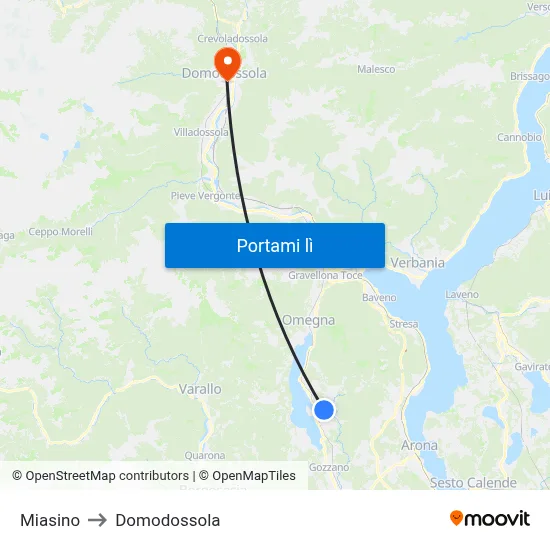 Miasino to Domodossola map