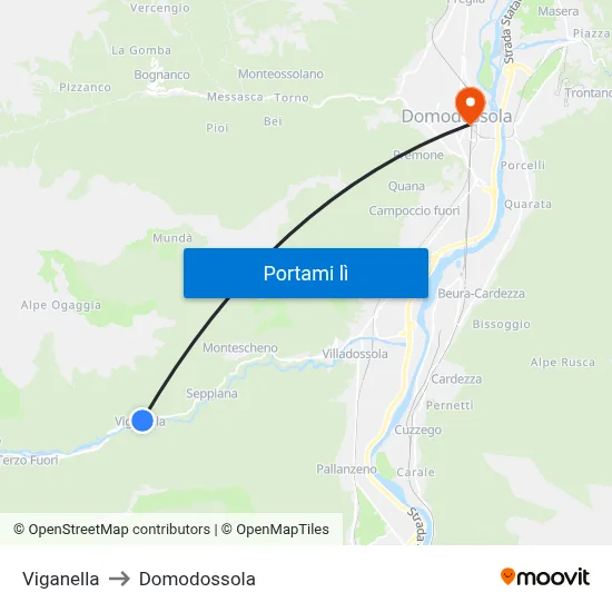Viganella to Domodossola map