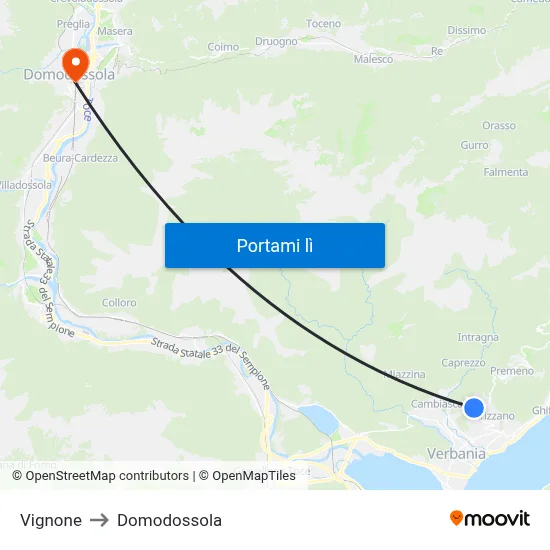 Vignone to Domodossola map