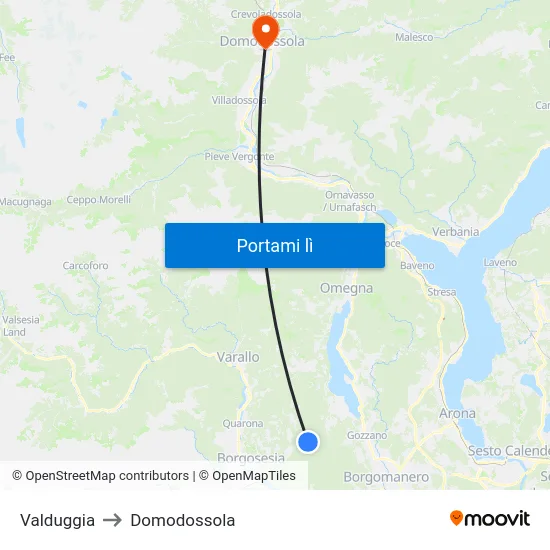 Valduggia to Domodossola map