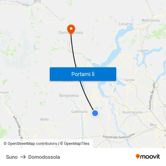 Suno to Domodossola map