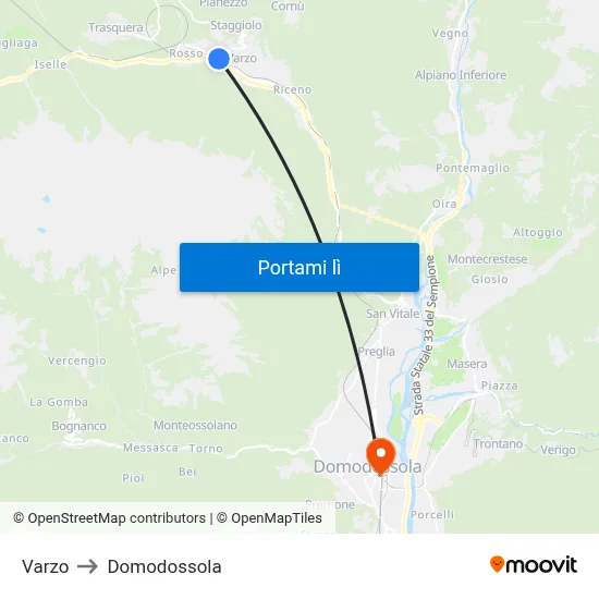 Varzo to Domodossola map