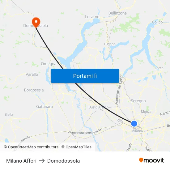 Milano Affori to Domodossola map