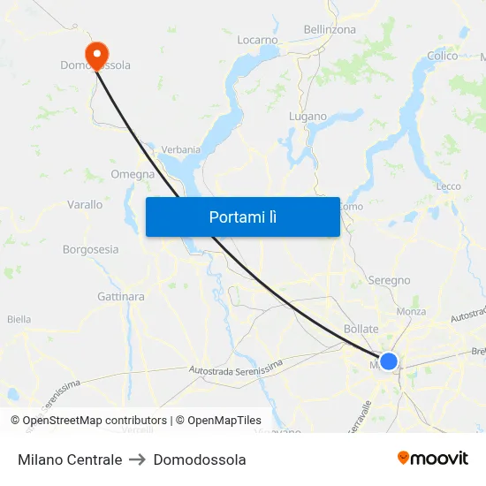 Milano Centrale to Domodossola map