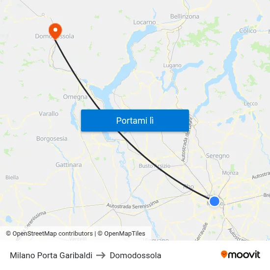 Milano Porta Garibaldi to Domodossola map