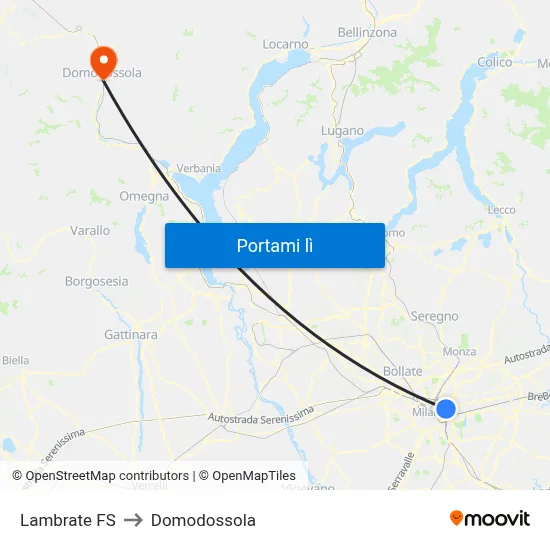 Lambrate FS to Domodossola map