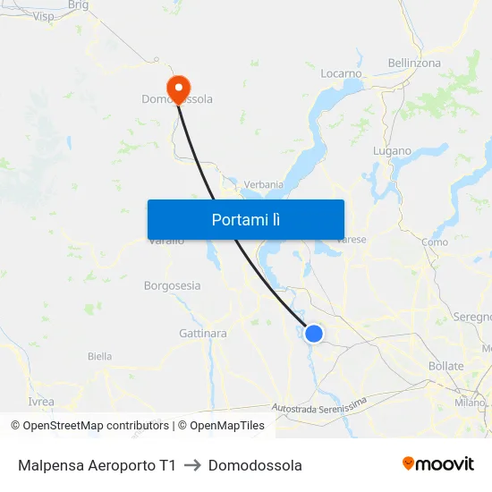 Malpensa Aeroporto T1 to Domodossola map