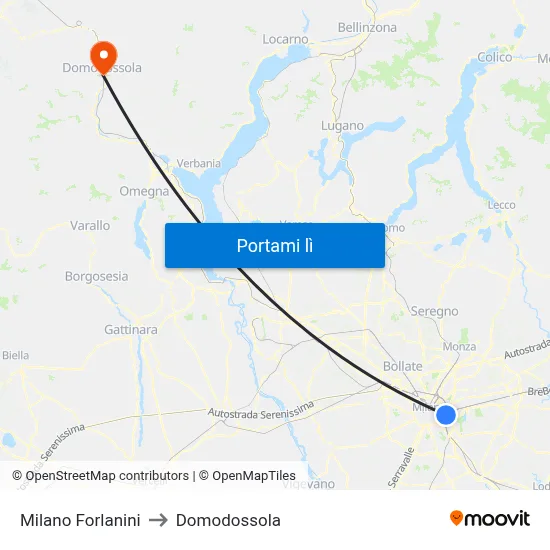 Milano Forlanini to Domodossola map