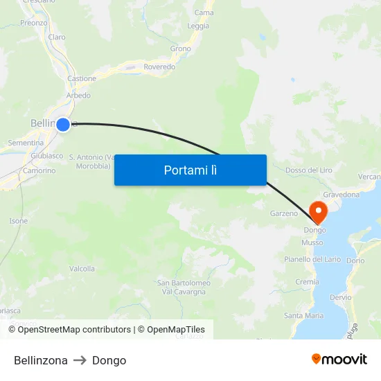 Bellinzona to Dongo map