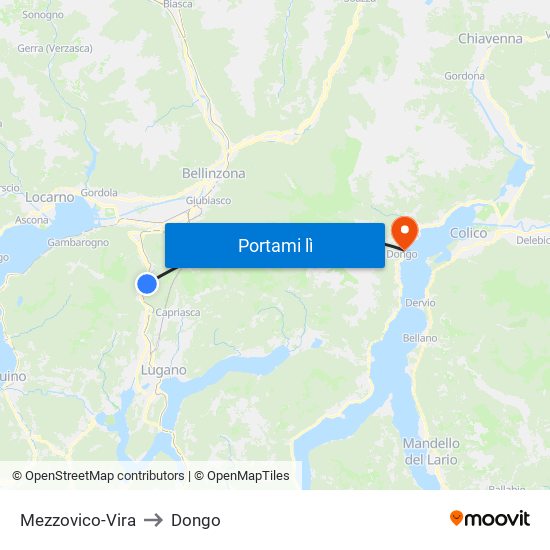 Mezzovico-Vira to Dongo map