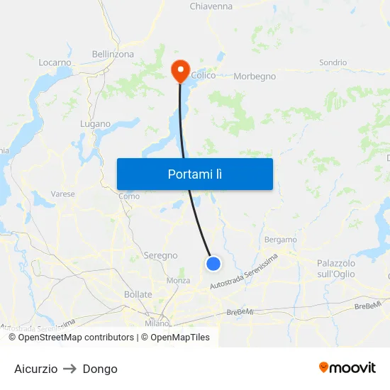 Aicurzio to Dongo map